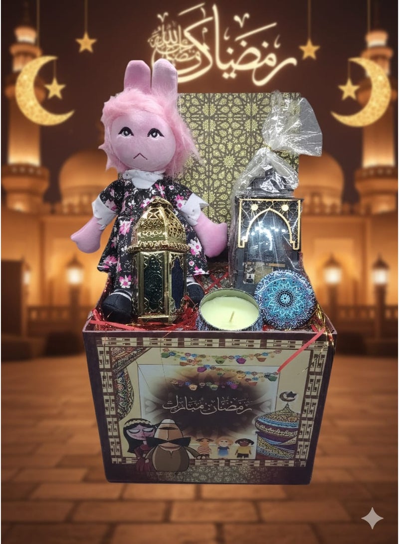 Ramadan gift box + 4 gifts (Tomtom doll + scented candle + small mosque lantern + golden lantern) - Image 1